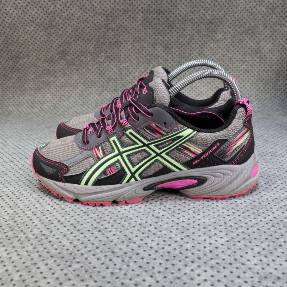 Asics Gel-Venture 5 Shoes Size 6 Womens Grey Pink Green Black